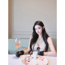 批发【闪钻缪斯】钉珠黑蝴蝶结连衣裙女千金风吊带裙