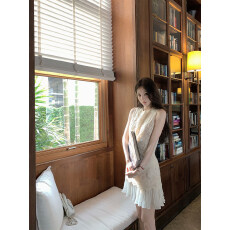 批发网图温柔预报 精致小香风立体镂空假两件无袖连衣裙