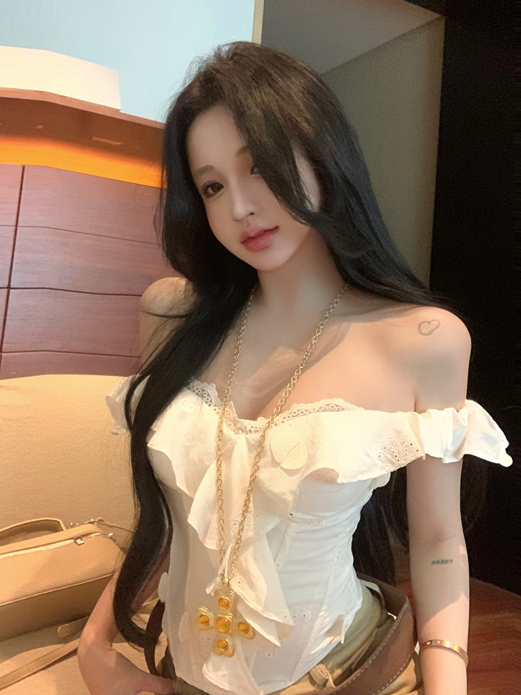인터넷 그림 오프숄더 프릴 레이스 생선뼈 코르셋 순수한 욕망 섹시함 이슬 쇄골 슬림해 보이는 다용도 포장 가슴 맨위 여성