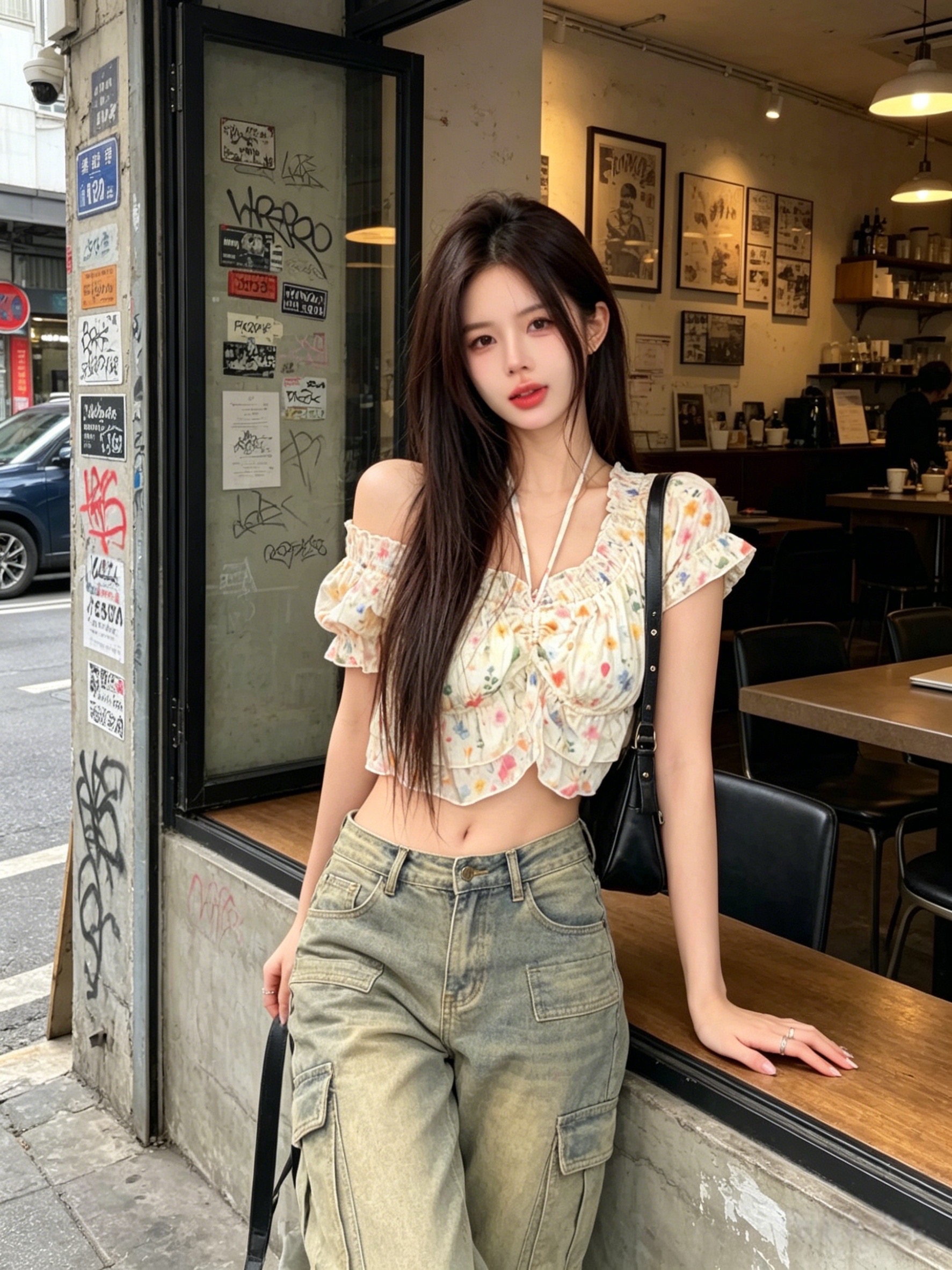 실사 정가 달콤한 산소 소녀 순수한 욕망 오프숄더 레이스 자수 꽃무늬 맨위 거품 소매 셔츠 여름