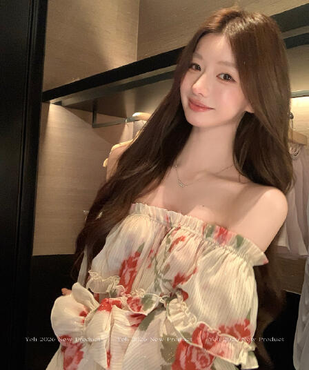 가을 신제품 열정적 인 시간 장미 오프숄더 시폰 셔츠 여성 가을 레트로 루즈핏 슬림해 보이는 맨위