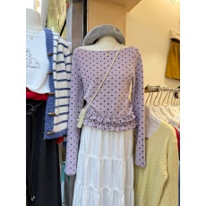 批发2025年秋冬新款韩版十三行修身通勤显瘦百搭可<b class='q'>一字肩</b>套头波点小衫