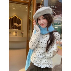 批发芝士兔 磨绒波点针织T恤女<b class='q'>修身</b>叠穿花边下摆内搭打底衫毛绒上衣