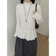 批发白色半高领荷叶边长袖<b class='q'>雪纺衫</b>女冬季新款小众别致打底衫<b class='q'>蕾丝</b>衫上衣