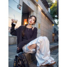 批发<b class='q'>韩版</b>新款慵懒风针织外套宽松两件套百搭春秋毛衣纯色