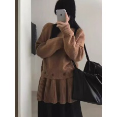 批发韩系秋款甜美慵懒风裙帘设计可拆卸百搭套装显瘦毛衣女