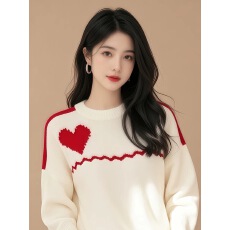 批发韩系chic白色上衣2025新款春季爱心<b class='q'>印花</b>内搭打底软糯毛衣针织衫女