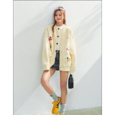 批发童趣腊肠狗刺绣毛衣外套女宽松慵懒高级感<b class='q'>针织</b><b class='q'>开衫</b>外搭