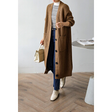 批发日系轻奢慵懒风中<b class='q'>长款</b>针织羊绒开衫外套女装秋冬复古宽松加厚外搭