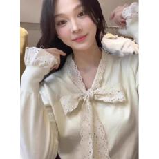 批发灰色<b class='q'>甜美</b>蕾丝花边蝴蝶结毛衣开衫女2025新款内搭春秋冬小个子外套