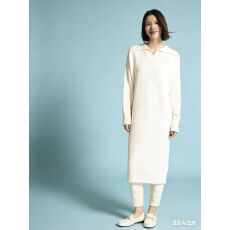 批发秋冬翻领毛针织连衣裙女长款宽松<b class='q'>休闲</b>慵懒微胖显瘦内搭毛衣裙