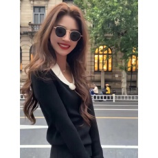 批发小香风撞色V领针织衫女秋冬2025新款时尚气质修身内搭羊毛打底衫