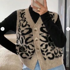 批发马甲<b class='q'>背心</b>外套秋冬外搭开衫针织<b class='q'>女士</b>毛衣冬款韩版V领宽松豹纹外穿