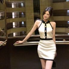 批发titi小姐姐人间小巴<b class='q'>连衣裙</b>女秋<b class='q'>撞色</b>重工露肩高级感修身包臀裙