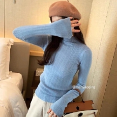 批发韩系小立领长袖<b class='q'>针织</b>打底衫女秋冬内搭正肩修身气质上衣