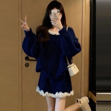 批发韩系时尚毛衣套装女2026新款深冬穿搭一整套针织上衣半身裙两件套