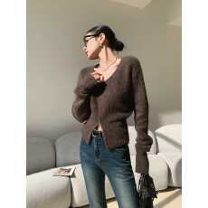 批发拉链短款毛衣女秋冬季韩系ins高级感慵懒休闲长袖内搭v领针织上衣