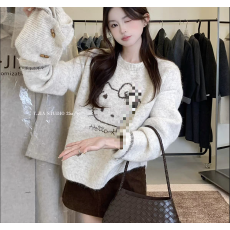 批发韩系卡通<b class='q'>可爱</b>套头上衣针织衫女秋冬新款慵懒风保暖内搭毛衣配围巾