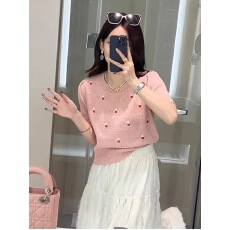 批发彩色亮片刺绣<b class='q'>花朵</b>冰丝短袖<b class='q'>t</b><b class='q'>恤</b>女2026夏款时尚百搭减龄收腰针织衫