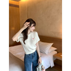 批发尼格罗尼圆领短袖复古麻花蝴蝶结针织衫