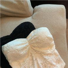 批发夏季复古蕾丝开叉褶皱抹胸背心女<b class='q'>修身</b>内搭打底衫别致短款裹胸上衣