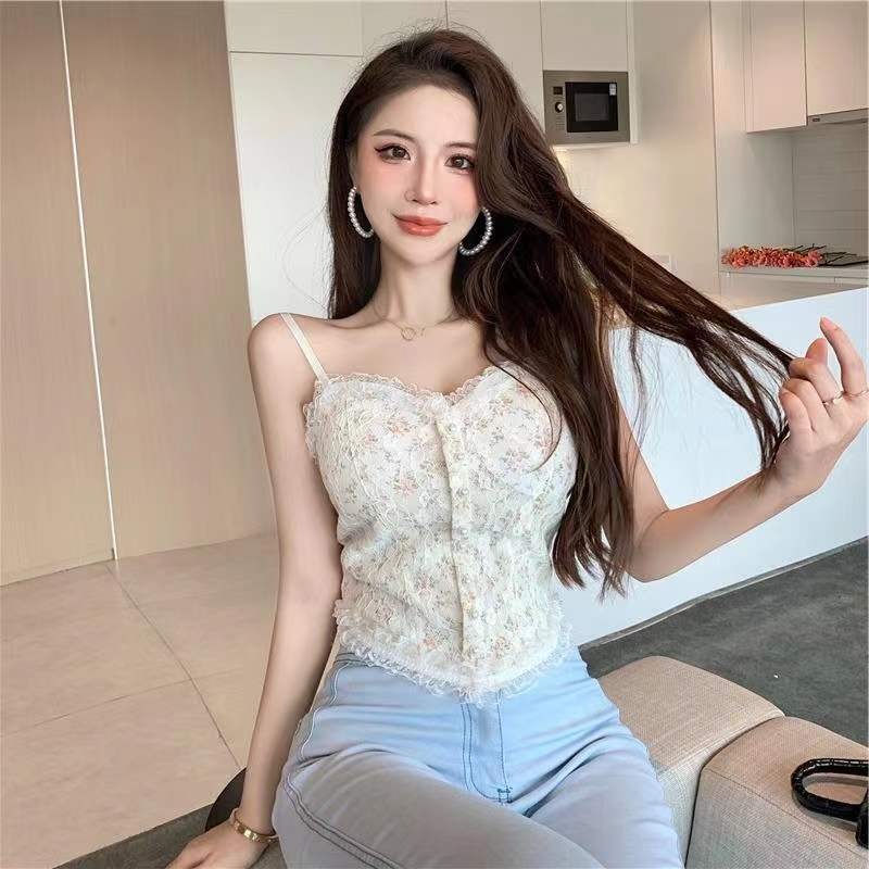 순수한 욕망 레이스 꽃무늬 작은 슬링 조끼 여성 외출용 트렌드 인사이드 가져 가라. 타이트 슬림해 보이는 핫걸 만나는 맨위 아름다움 뒤로
