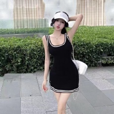 批发吊带裙修身显瘦黑色白边针织无袖<b class='q'>连衣裙</b>网球裙