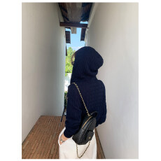批发韩系连帽麻花针织<b class='q'>开衫</b>女修身气质慵懒拉链毛衣帽衫长袖上衣