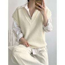 批发韩系秋冬复古V领学院风无袖毛衣坎肩<b class='q'>马甲</b>背心女上衣针织宽松外穿