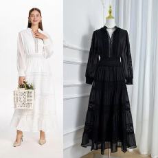 批发实拍重工花边镂空收腰欧美气质复古宫廷风<b class='q'>连衣裙</b>