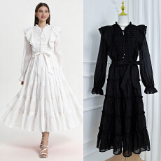 批发实拍法式抽褶木耳边收腰大码气质<b class='q'>连衣裙</b>