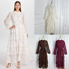 批发实拍精品宫廷风开衫欧美风刺绣提花拼花边气质收腰蛋糕裙