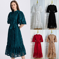 批发实拍重工大版蕾丝欧洲气质系腰宽松版大摆<b class='q'>连衣裙</b>