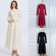 批发重工网纱绣花拼接褶皱工艺手工钉珠气质<b class='q'>宫廷</b>风系腰带<b class='q'>连衣裙</b>