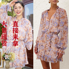 批发大量夏季复古休闲风薰衣草花卉图案飘逸风格<b class='q'>连体裤</b>潮连体衣