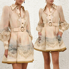 批发澳洲<b class='q'>新款</b>2026日落航海图案印花翻领灯笼长袖蓬蓬衬衫连衣裙<b class='q'>短裙</b>