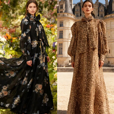 批发澳洲2026秀场款复古印花<b class='q'>宫廷</b>灯笼袖宽松蝴蝶结系带大裙摆<b class='q'>连衣裙</b>长