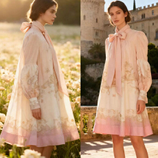 批发澳洲2026春夏新款复古<b class='q'>宫廷</b>风灯笼袖大蝴蝶结娃娃<b class='q'>连衣裙</b>短裙+腰带