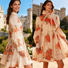 批发澳洲走秀新款复古<b class='q'>宫廷</b>风灯笼袖宽松显瘦伞裙<b class='q'>连衣裙</b>短裙+腰带