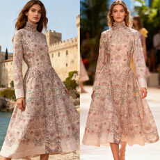 批发澳洲2026新款重工钉珠蝴蝶结镂空设计感<b class='q'>宫廷</b>风贵气收腰中长<b class='q'>连衣裙</b>