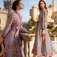 批发澳洲2026春夏新款度假风重工钉钻大摆长款<b class='q'>连衣裙</b>优雅两件套长裙