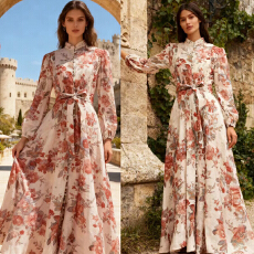 批发澳洲新款重工钉钻收腰系带超修身大摆型丝麻长款<b class='q'>连衣裙</b>配吊带