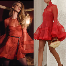 批发Z家轻奢高定2026度假新款<b class='q'>灯笼</b>廓形宽袖精致拼接礼服迷你连衣<b class='q'>裙</b>