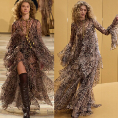 批发澳洲高定走秀新款<b class='q'>连衣裙</b>蛇纹不规则裙摆真丝度假仙女裙浪漫优雅长
