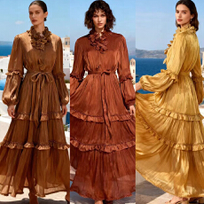 批发法式复古风品质女装重工立体花朵拼贴<b class='q'>荷叶边</b>珍珠裙摆大摆<b class='q'>连衣裙</b>长