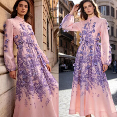 批发<b class='q'>欧美</b>范优雅气质两件套连衣裙重工定位手工订花朵长款连衣裙<b class='q'>长裙</b>