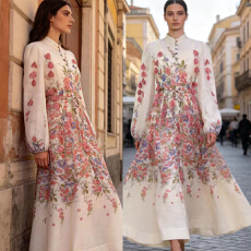 批发<b class='q'>欧美</b>度假风重工串串花流苏飘逸设计女士大摆型长款连衣裙两件套