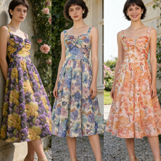 澳洲轻奢高定2026度假新款垂褶设计中长款带胸垫修身吊带连衣裙