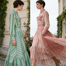 批发澳洲Z家轻奢26新款条纹修身衬衫波西米亚风不规则长款半身裙套装