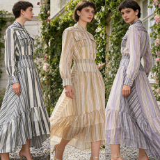 批发澳洲2026度假风三件套裙条纹<b class='q'>立领</b>衬衫+大裙摆长裙半身裙时尚套装